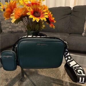 Karl Lagerfeld Teal Crossbody with Logo Strap